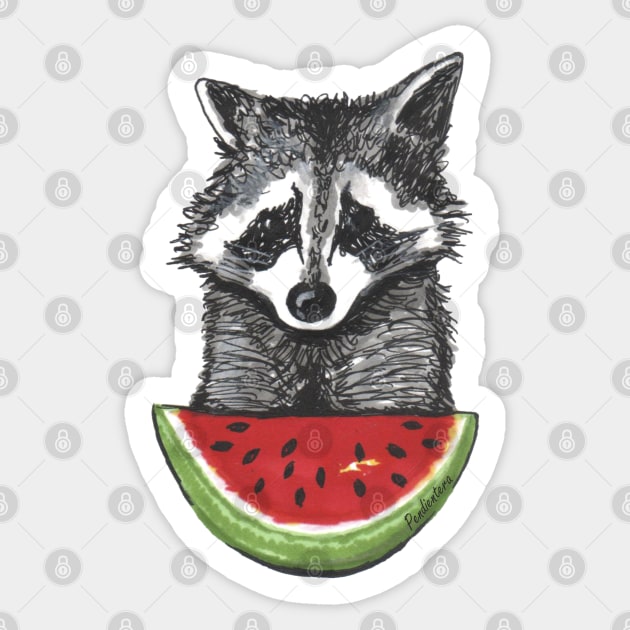 Racoon and watermelon Sticker by Pendientera